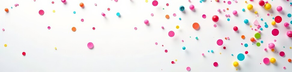 Colorful confetti scattered on white background, fun, party, scattered