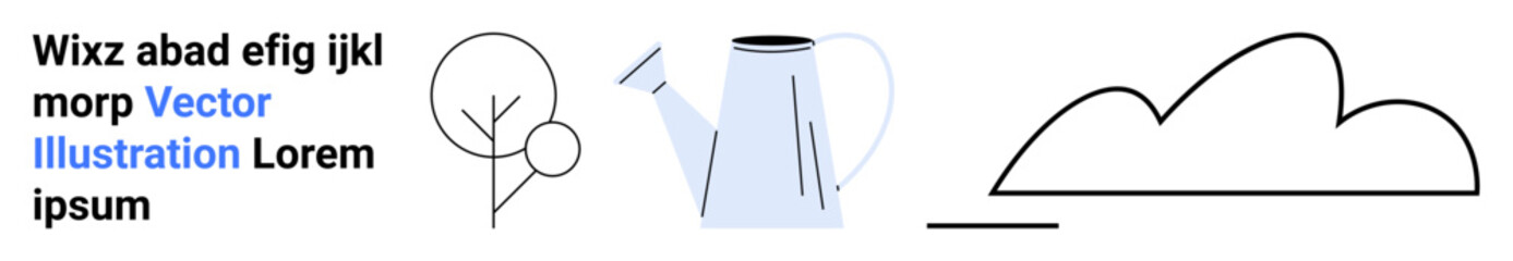 Watering can, abstract tree, and outline cloud conveying simplicity, growth, and care. Ideal for gardening, sustainability, environment, farming eco-awareness creativity simple landing page