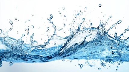 Water splashes and drops isolated on white background. Abstract background with blue water wave illustration