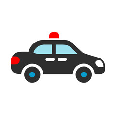 Fototapeta premium Black police car icon with red siren in flat style