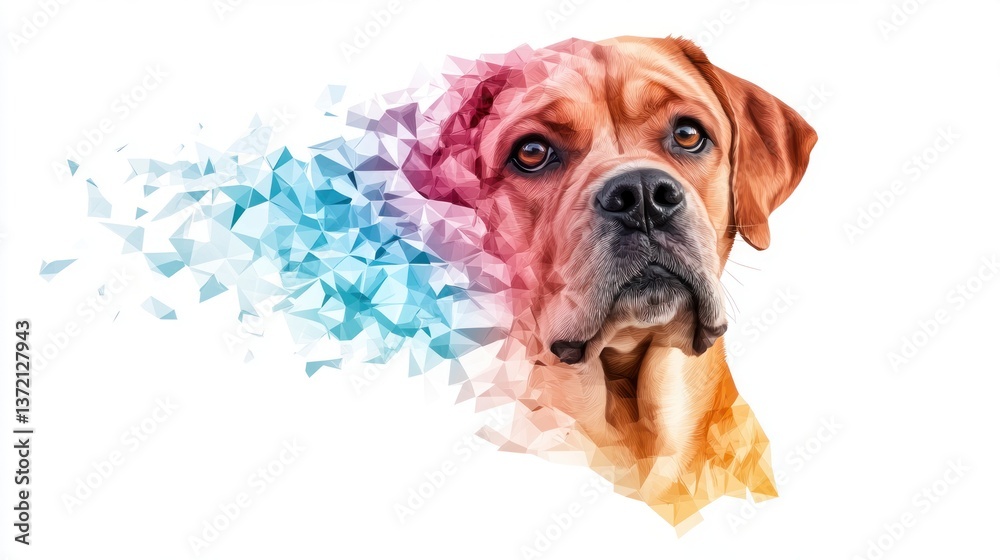 Poster a majestic brown dog portrait blends seamlessly with vibrant geometric shapes and abstract colors cr