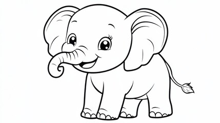 Obraz premium Coloring page of A cheerful baby elephant stands smiling in a cartoon illustration, portraying cuteness and joy in a fun, friendly design. illustration