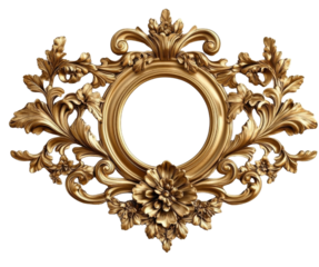 Golden Baroque Oval Frame, Isolated on Transparent Background, Rococo Ornament, 3D Render, Baroque, Rococo, Frame