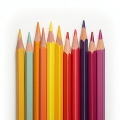 Bunch of colored children's pencils in a row
