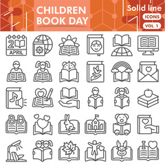Fototapeta premium Children book symbols collection or sketches. child book day theme icons in line style signs for web and app. Vector graphics isolated on white background.