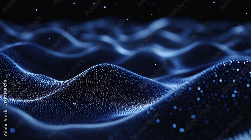 Poster Futuristic abstract wave dot particle background isolate, Abstract background with a wave of dots on black, vector illustration. Design element for a banner. illustration