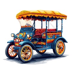 Ornate Vintage Automobile A Colorful Illustration of a Classic Car with Intricate Detailing.