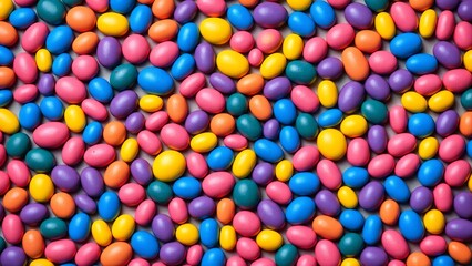 Colorful assortment of smooth pebbles displaying an array of vibrant hues including pink, blue, orange, yellow, and purple in a visually appealing pattern