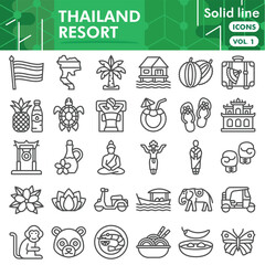 Thailand resort symbols collection or sketches. travel theme icons in line style signs for web and app. Vector graphics isolated on white background.