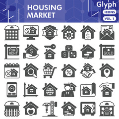 Housing market symbols collection or sketches. real estate theme icons in glyph style signs for web and app. Vector graphics isolated on white background.