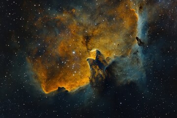 Obraz premium Dramatic cosmic clouds illuminated by distant stars in a vibrant universe at night