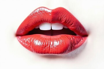 Obraz premium Studio shot of intense red lipstick on pure white backdrop , promo, advertising, glossy