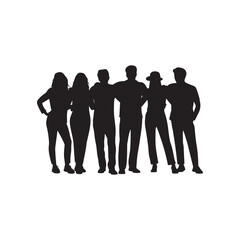 Black Silhouette of a Group of Friends Standing Together in a Casual Pose, Group of Friends Silhouette

