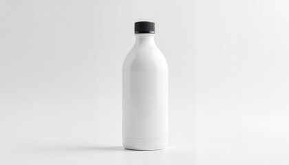 Minimalistic bottle with cap on white background, product presentation