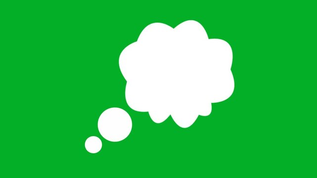 4k Animated white bubble speech on green screen background. floating white cloud green screen, Thought bubble animation on chroma key. speech balloon icon, bubble speech icon. 