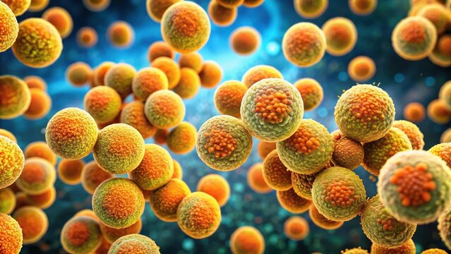 Staphylococcus aureus bacteria cluster under microscope, cells, cluster, cells,cluster,aureus,fungi,science,microbial