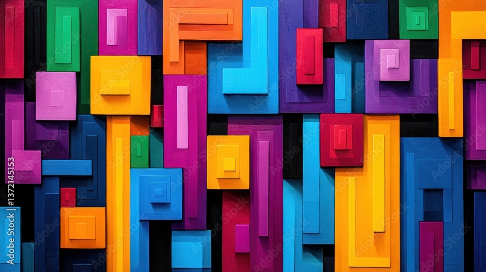 Leinwandbilder Abstract colorful geometric shapes pattern background design with vibrant hues and layered blocks creating a dynamic visual