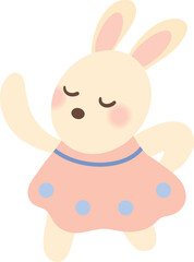 A collage of a dancing bunny in a pink dress.