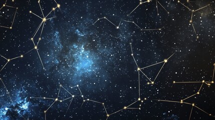 Stunning artwork of abstract constellation designs, mimicking tattoos against a starry sky