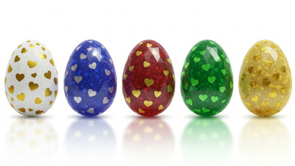 colorful gemstones on white background.A set of colorful Easter egg-shaped jewels. Diamonds, sapphires, rubies, emeralds and yellow diamonds. Recommended for luxury, glamorous decorations.