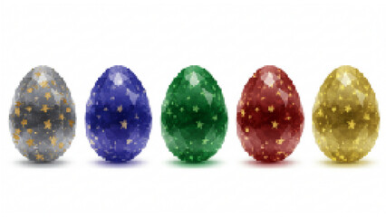 colorful gemstones on white background.A set of colorful Easter egg-shaped jewels. Diamonds, sapphires, rubies, emeralds and yellow diamonds. Recommended for luxury, glamorous decorations.