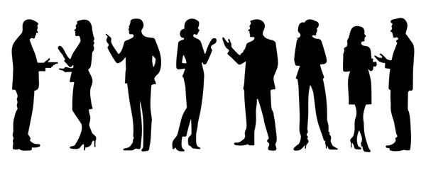 Businesspeople silhouette. Business people silhouette engaged in conversation and networking. Businesspeople are standing and having a discussion.