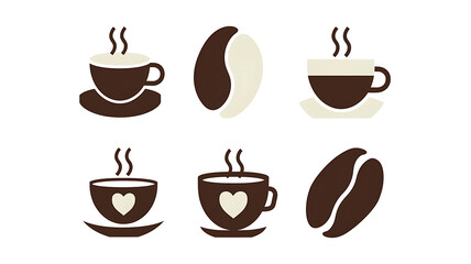 Obraz premium Coffee cups and beans simple icons warm tones graphic design