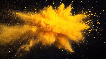Yellow color powder explosion splash with freeze isolated on background, abstract splatter of colored dust powder. illustration