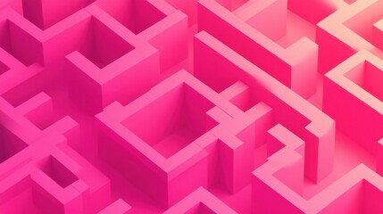 A vibrant pink maze features sharp geometric turns and pathways, creating an engaging visual experience with a playful sense of depth illustration