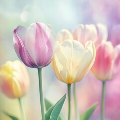 Obraz premium Soft-hued tulips on blurred paper
