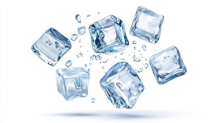 Flying ice cubes isolated on white background illustration