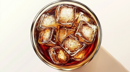 Top view of glass of cola with ice cubes , cola, glass, drink, beverage, soda, refreshment, cold, ice, cubes, fresh illustration