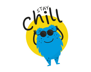 Cute cartoon character sunbathing on the beach. Vector