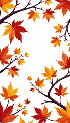 Fototapeta premium Seamless vector pattern of branches with vibrant autumn leaves on a white background, decorative, colorful, nature