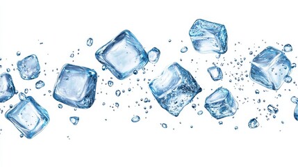 Obraz premium Flying ice cubes isolated on white background illustration