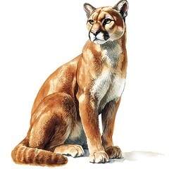 Obraz premium Majestic Cougar A Stunning Watercolor Painting of a Mountain Lion.