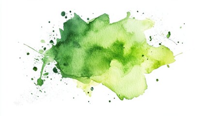 one single light green watercolor aquarelle abstract splash stain isolated on white background illustration