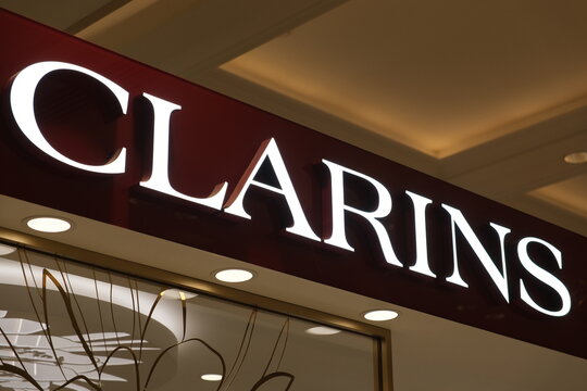 Shanghai,China-August 10th 2024: Clarins brand logo on store 
