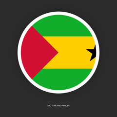São Tomé and Príncipe circle flag icon with shadow on dark background. São Tomé and Príncipe button icon with white border isolated dark grey background	
