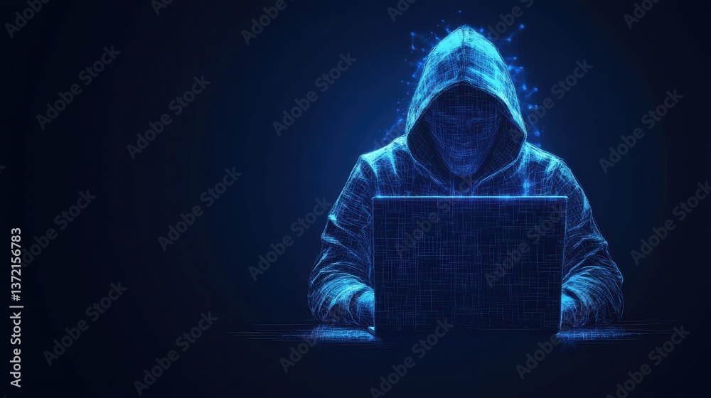 Poster abstract polygonal hacker with laptop on technology dark background. cyber attack and cyber security
