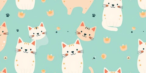 Seamless playful cat pattern in Scandinavian style Soft colors, childish texture, ideal for fabric, cute, childish