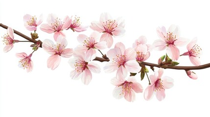 Beautiful sakura flowers isolated on white illustration