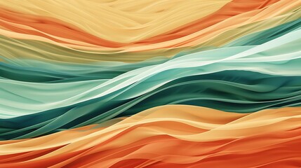 Abstract horizontal waves with rich hues of Peru, Firebrick, and Light Sea Green, creating a lively and engaging background.