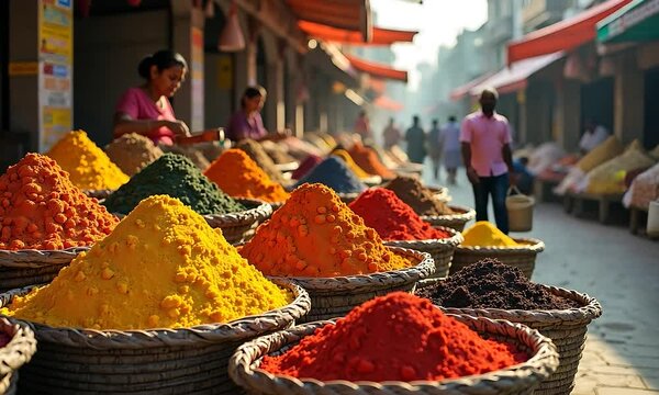 Vibrant Spices at an Indian Market