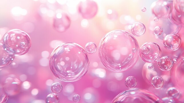 A playful blend of pink bubbles and spheres in a refreshing water setting, creating a colorful and bubbly. illustration