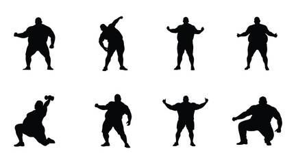 Strong Plus Size Man Silhouettes - Fitness, Power, and Workout Poses