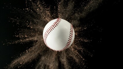 Baseball ball with coloured powder explosion.