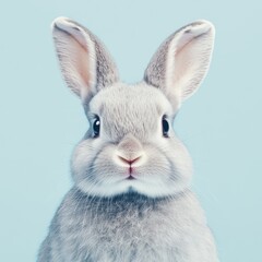 Obraz premium Cute Grey Bunny Close-up Portrait, Soft Fur, Pastel Background, Animal Photography Rabbit, Bunny