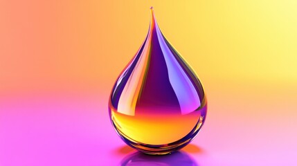 Obraz premium A 3D rendered droplet shape with a shiny surface, blending yellow and purple colors. illustration