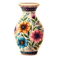 Ornate Floral Vase A Detailed Illustration of a Hand-Painted Ceramic Vase.
